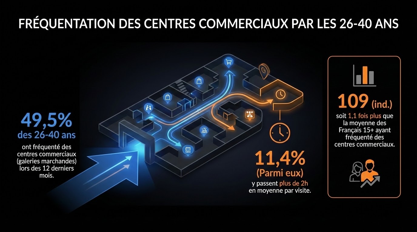 Fréquentation des centres commerciaux par les millennials : 49,5% des 26-40 ans visitent les centres commerciaux en 2024