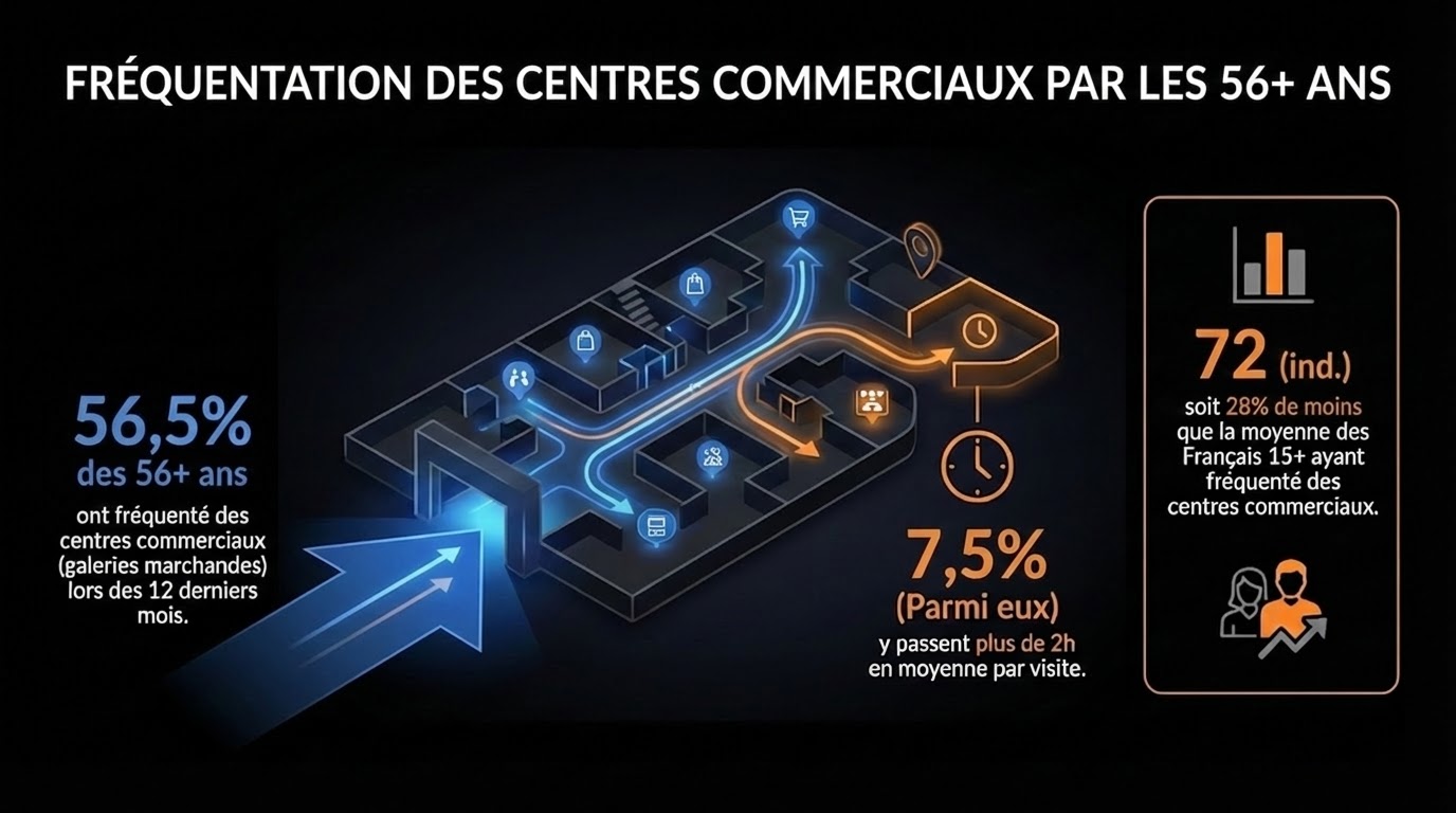 Fréquentation des centres commerciaux par les seniors : 56,5% des plus de 56 ans visitent les centres commerciaux en 2024